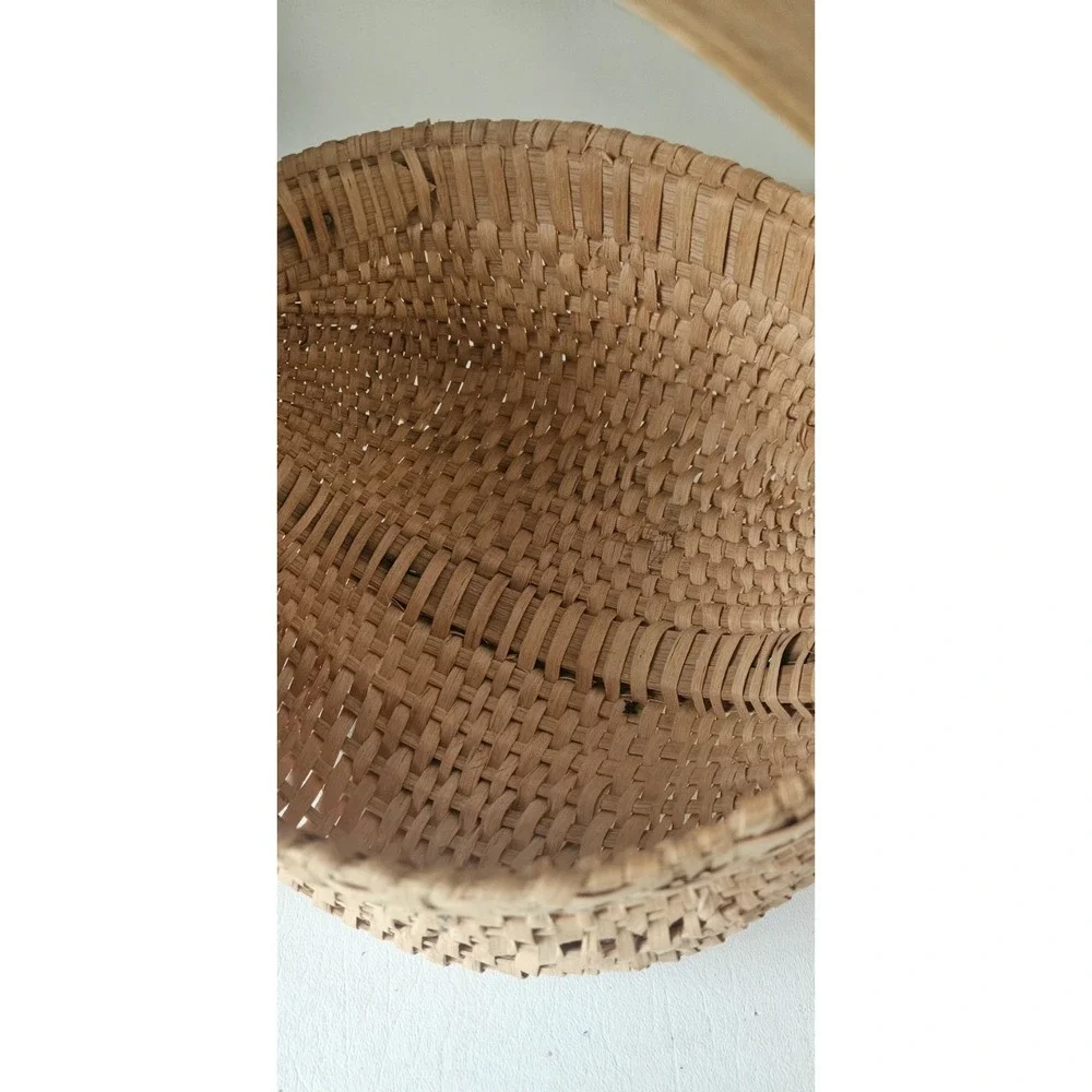 Antique Hand-Woven Gathering Basket Bentwood Handle 9